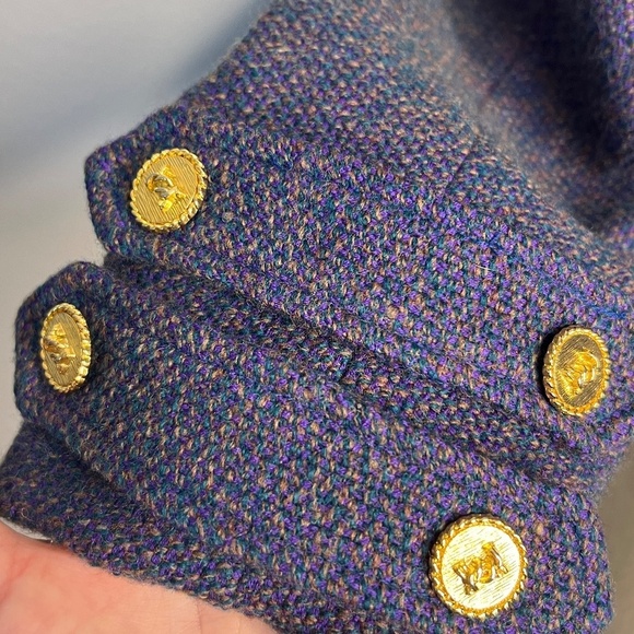 Vintage Cropped Blazer Jacket with wrap gold button details purple Size Medium - Picture 5 of 11
